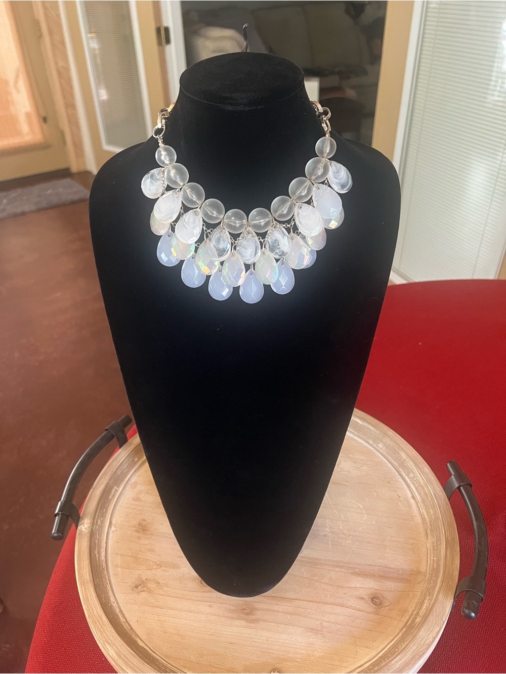 Iridescent White Teardrop Bib Necklace
